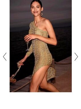 Anthropologie Mauve One-Shoulder Metallic Knit Dress New Gold